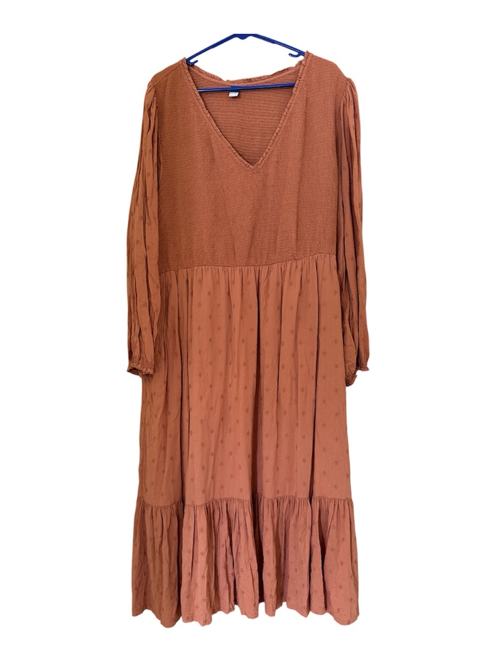 Old Navy Long Sleeve Tiered Smocked V-Neck Midi Dress Plus Size 2X Clay Boho